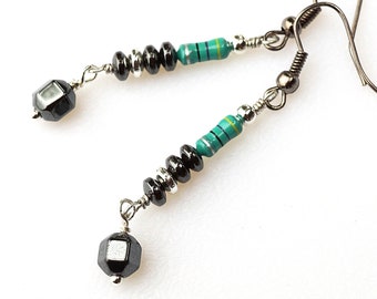 ON VACATION, Teal Green Resistor Earrings, Geometric Hematite, Wearable Tech Upcycled Recycled Electronic Computer Part, Techie