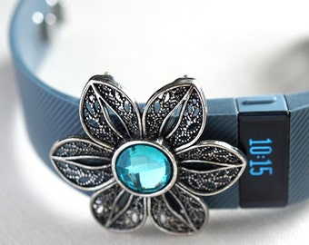 ON VACATION, Fitbit Flex Band FitBit Bling Fitness Band accessories Aqua Blue Crystal Flower Wearable Tech unique eco friendly