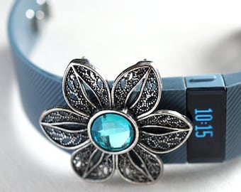 ON VACATION, Fitbit Flex Band FitBit Bling Fitness Band accessories Aqua Blue Crystal Flower Wearable Tech unique eco friendly