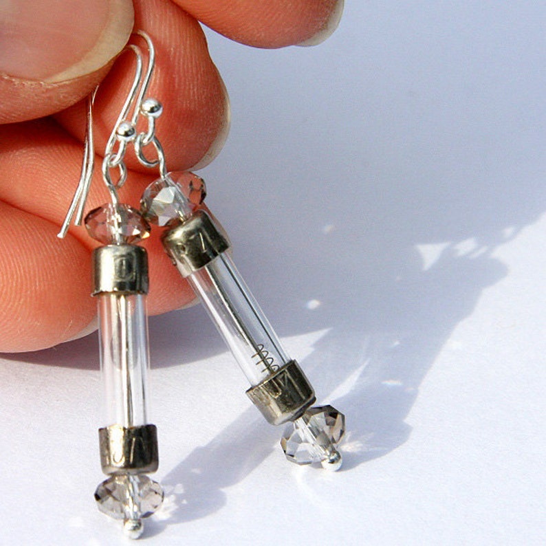 ON VACATION, Antique Fuse Steampunk Earrings Wearable Tech Glass Tube Earrings Upcycled recycled Electronic Computer Part image 3