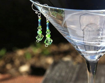 ON VACATION, Green Swarovski Crystal Earrings Recycled Technology Blue Mini RESISTOR Wearable Tech unique eco friendly chartreuse