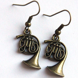 ON VACATION, Music Earrings Steampunk Silver French horn Music Gift for Teacher Musician Jazz Band Orchestra unique eco friendly zdjęcie 6