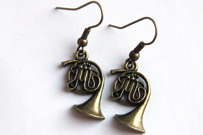 ON VACATION, Music Earrings Steampunk Silver French horn Music Gift for Teacher Musician Jazz Band Orchestra unique eco friendly image 6