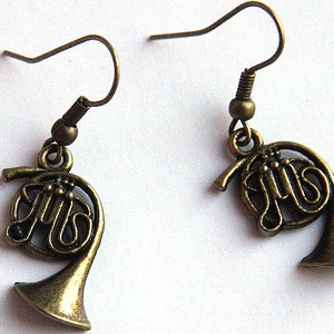 ON VACATION, Music Earrings Steampunk Silver French horn Music Gift for Teacher Musician Jazz Band Orchestra unique eco friendly image 4