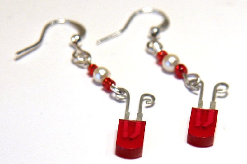 ON VACATION, Bright Red Wearable Tech LED Earrings Diode Recycled Electronic Computer Jewelry Long Chain unique eco friendly image 2