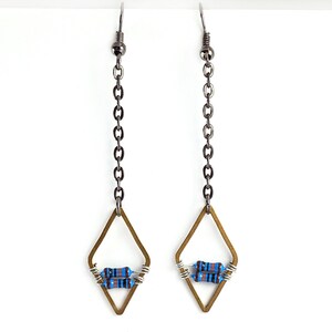 ON VACATION, Diamond Geometric Earrings, Petite Beige Resistor Electronic Black Gunmetal Chain Wearable Tech Computer Techie Jewelry Blue