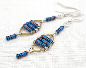 ON VACATION, Blue Computer Earrings Wearable Technology Geometric Earrings Techie Petite Resistors tech Electronic Eco Friendly