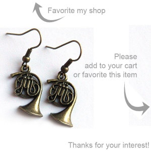 ON VACATION, Music Gift Music Earrings Steampunk Antique Brass French horn Jazz Band Orchestra gift for musician school friend image 2