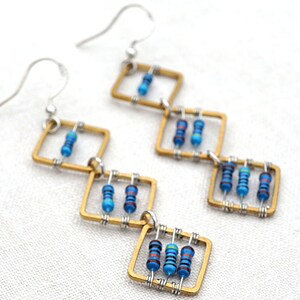 Geometric Computer Earrings Tiny Blue Resistors Wearable Tech Recycled Electronic Techie unique eco friendly image 5