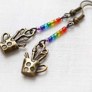 ON VACATION, Artist Earrings Rainbow Paintbrush Scissors Pencil eco friendly gift for Teacher Painter Back to School steampunk lgbt image 2