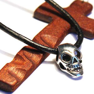 Unique Gift for men Necklace Silver Skull Pendant Skull Necklace Black Leather necklace for boyfriend brother husband