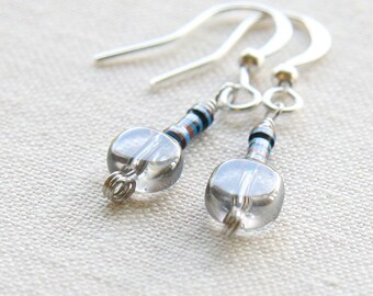 Mini Computer Earrings, Czech Glass Beads, Resistor Tech Jewelry