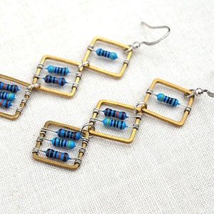 Geometric Computer Earrings Tiny Blue Resistors Wearable Tech Recycled Electronic Techie unique eco friendly image 1
