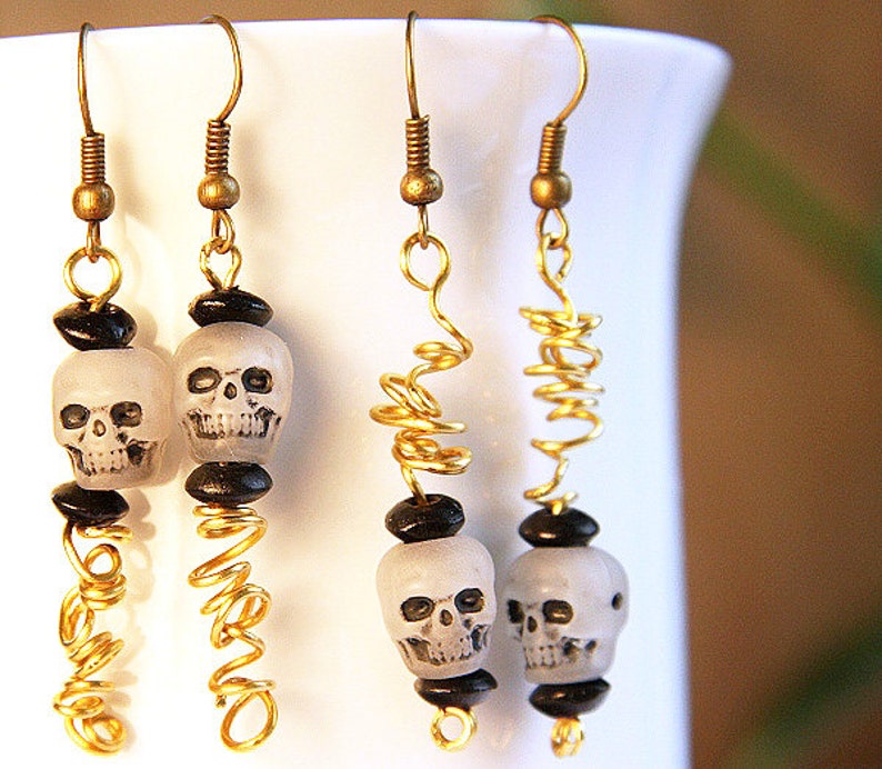 Fun Halloween Earrings Glow in Dark Skull Earrings Halloween jewelry Zombie Head Worms Day of the Dead eco friendly image 1