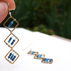 Geometric Computer Earrings Tiny Blue Resistors Wearable Tech Recycled Electronic Techie unique eco friendly image 3