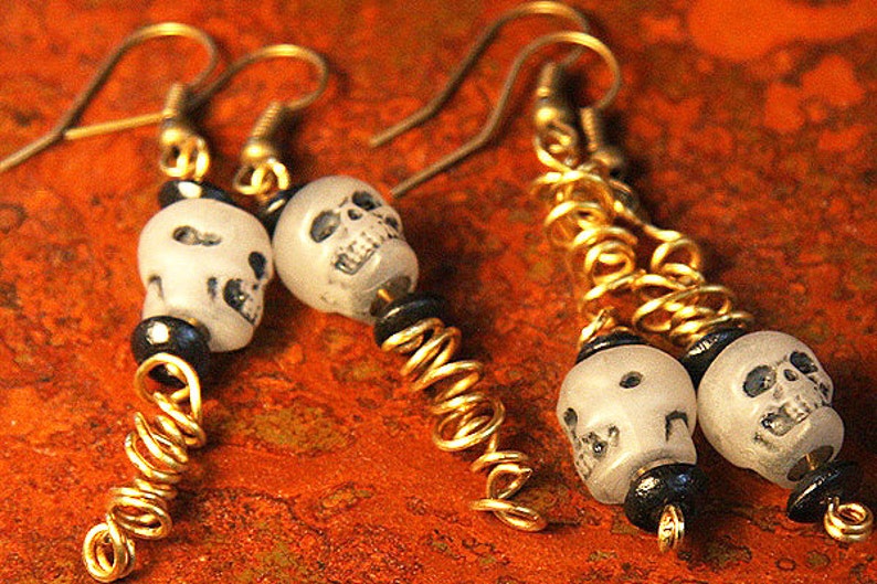 Fun Halloween Earrings Glow in Dark Skull Earrings Halloween jewelry Zombie Head Worms Day of the Dead eco friendly image 3