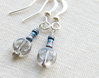 Techie Earrings: Recycled Resistor, Czech Glass Beads