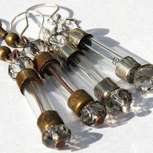 ON VACATION, Antique Fuse Steampunk Earrings Wearable Tech Glass Tube Earrings Upcycled recycled Electronic Computer Part image 2