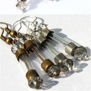 ON VACATION, Antique Fuse Steampunk Earrings Wearable Tech Glass Tube Earrings Upcycled recycled Electronic Computer Part image 1