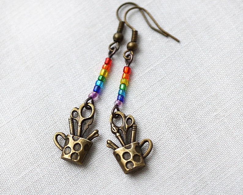 ON VACATION, Artist Earrings Rainbow Paintbrush Scissors Pencil eco friendly gift for Teacher Painter Back to School steampunk lgbt image 3