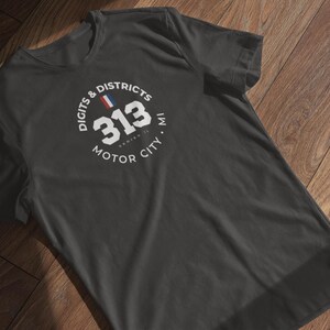Digits & Districts 313 Motor City MI Area Code T-Shirt | Series II Badge