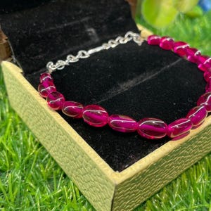 Bracciale minimalista con perline di rubino da laboratorio, delicata pietra preziosa rossa, regalo di anniversario