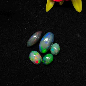 Black Ethiopian Opal Mix Lot: 5 Welo Fire Gemstones for Jewellery Making