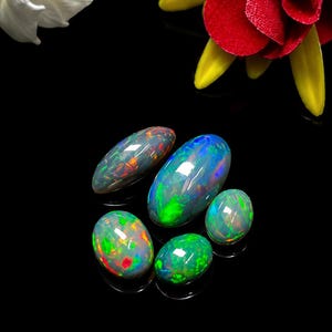 Black Ethiopian Opal Mix Lot: 5 Welo Fire Gemstones for Jewellery Making