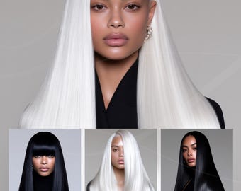 Hair Stock Photos for Beauty Business AI Hair Model Images Black Blond Hair Wig Models for Salon Branding Content for Marketing Hair Bundles