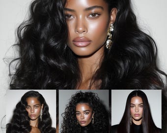 Hair Stock Photos for Beauty Business, AI Hair Model Images, Black Hair Wig Models for Salon, Branding Content for Marketing, Hair Bundles