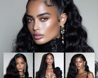 Hair Stock Photos for Beauty Business AI Hair Model Images Black Hair Wig Models for Salon Branding Content for Marketing Hair Bundles
