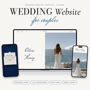 Wedding Website Template, Editable Couples Wedding Website with RSVP, Hamptons Coastal Navy and White, Netlify No Coding, Digital Download