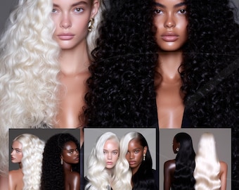 Hair Stock Photos for Beauty Business AI Hair Model Images Black Blond Hair Wig Models for Salon Branding Content for Marketing Hair Bundles
