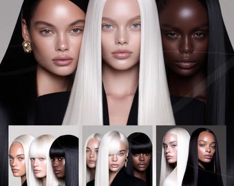 Hair Stock Photos for Beauty Business AI Hair Model Images with Black Hair Wig Models for Salon Branding Content for Marketing Hair Bundles