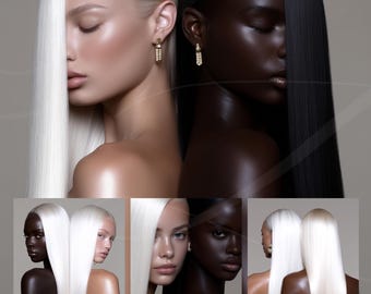 Hair Stock Photos for Beauty Business AI Hair Model Images with Black Hair Wig Models for Salon Branding Content for Marketing Hair Bundles