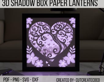 3D Valentines Day Shadow Box SVG | Paper Lantern Template | Love ...