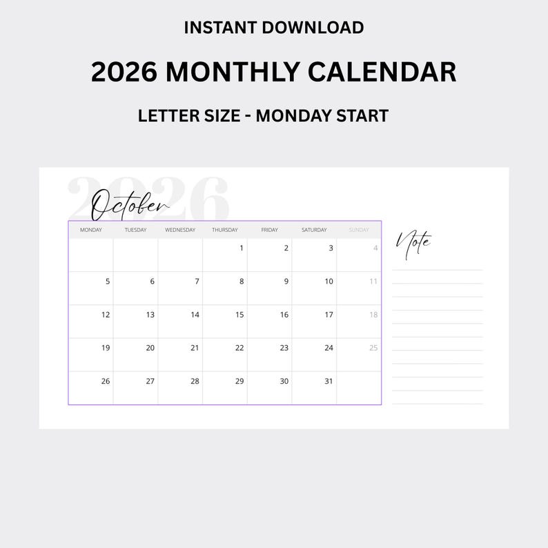 2026 Monatskalender DRUCKBARE 2026 Monatsplaner Landschaft 2026 Minimal
