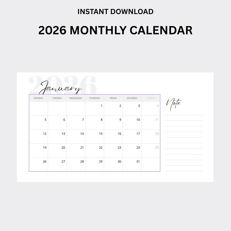 2026 Monatskalender DRUCKBARE 2026 Monatsplaner Landschaft 2026 Minimal