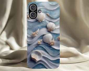 Perlglanz Ocean Handyhülle Shell Wave Relief Küstenkunst Soft Blue Design
