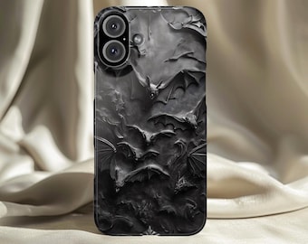 Bat Relief Phone Case Gothic Stone Panel Carved Silhouette Illustration Art