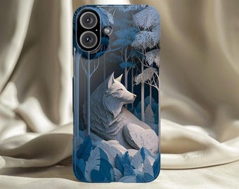 Wolf Phone Case Forest Scene Paper Cut Illustration Woodland Nature Art