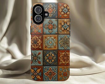 Ceramic Tile Mosaic Phone Case Terracotta Geometric Pattern Design
