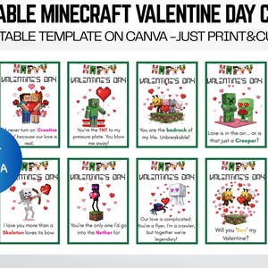 Cartões de Dia dos Namorados do Minecraft | Troca de Cartões para Sala de Aula Infantil (Download em PDF)