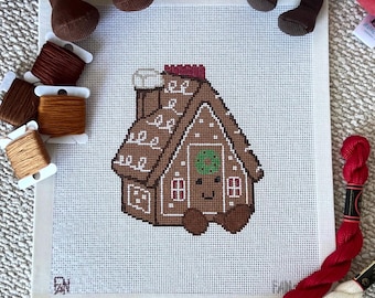 JC風ジンジャーブレッドハウス ニードルポイントキャンバス 手描き 18メッシュ クリスマスホリデー