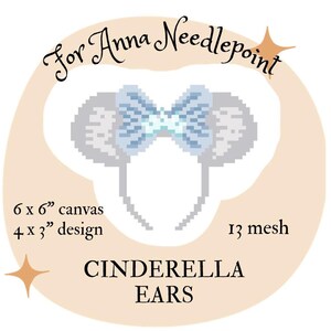 Assepoester Minnie Ears blauw zilveren strik kroon naaldpunt digitale kaart 13 mesh beginner trendy tasbedel