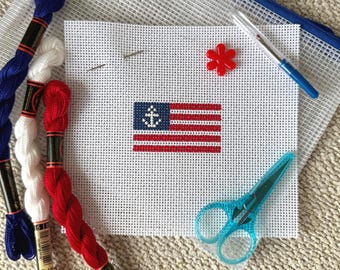 アメリカ国旗アンカーミニニードルポイントキャンバス手描き13メッシュ初心者向けトレンディなバッグチャームキーホルダー