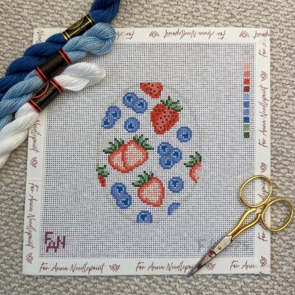 Summer Berries Oval Needlepoint Canvas Hand Painted 18 Mesh Ornament