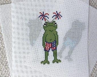 グランピーフロッグ 7月4日 アメリカ ニードルポイント キャンバス 手描き 13メッシュ 初心者向け トレンディ