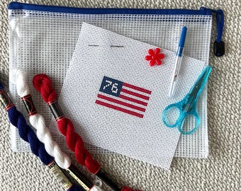 アメリカ国旗 1776 ミニニードルポイントキャンバス 手描き 13メッシュ 初心者向け トレンディなバッグチャーム キーホルダー
