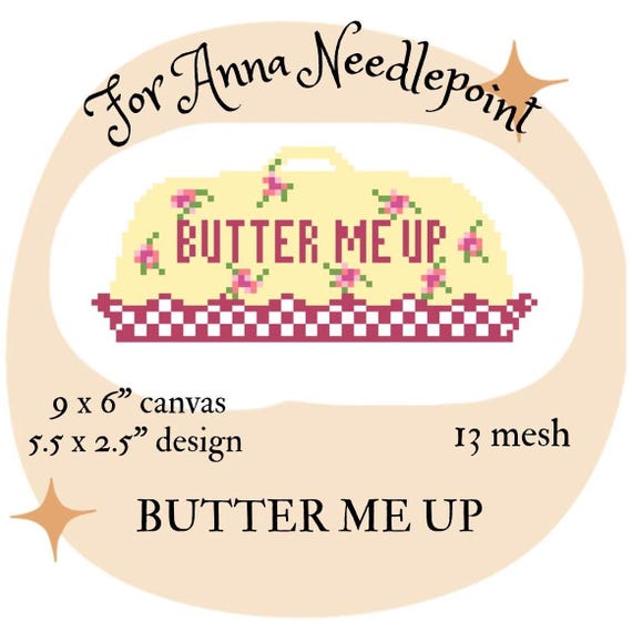 Butter Me Up Dish Yellow Needlepoint Digital Chart 13 Mesh Beginner Trendy